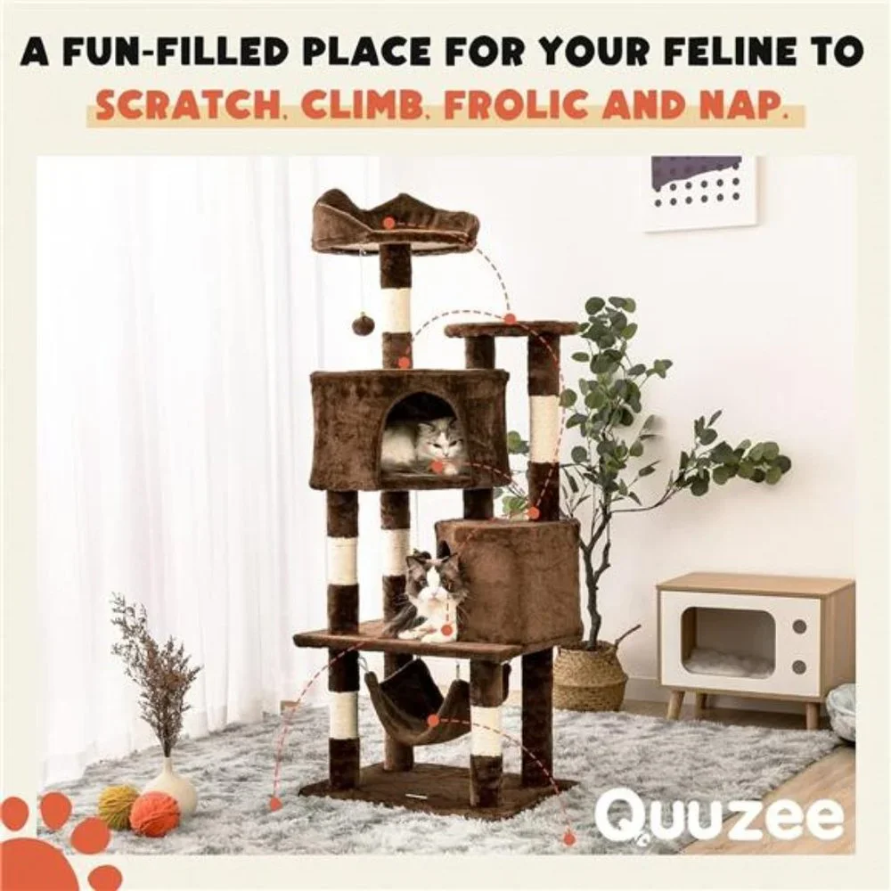 Cat Tree for Indoor Cats - Tall Multi-Level Cat Tower with Condo, Brown